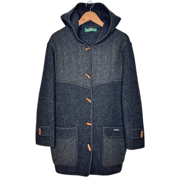 Giesswein Austria Wool Sweater Coat Hooded Sz 16 US/Euro 46 Cable Toggle Buttons - Picture 1 of 11